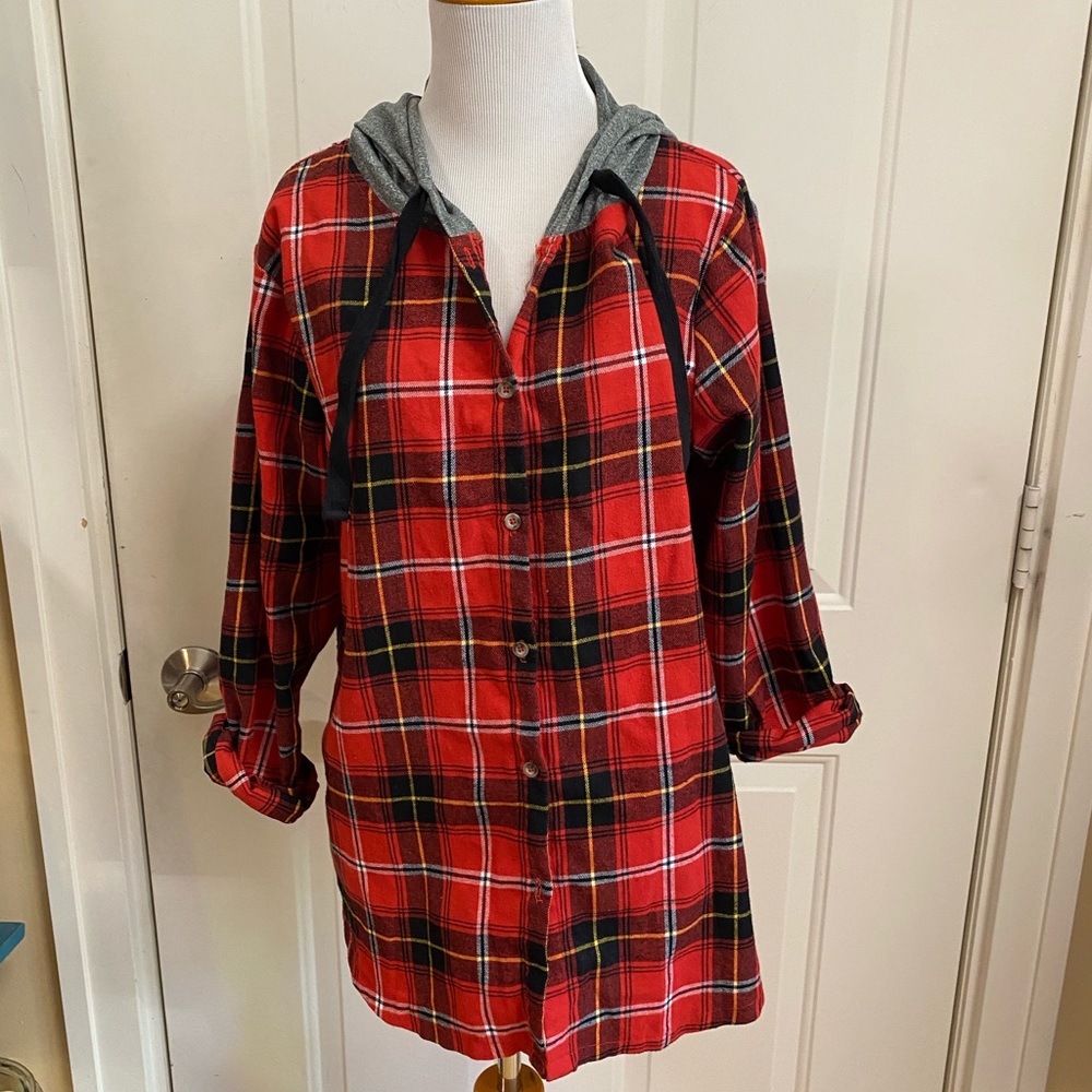 Plaid button down hoodie